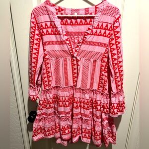 Tuckernuck Red and Pink Geometric Mini Dress